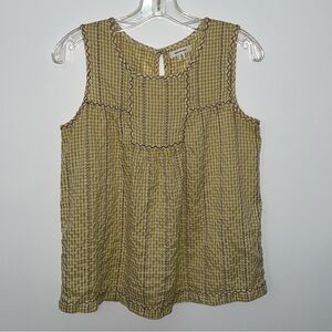 Max Studio Womens Top Medium Yellow Gingham Sleeveless Babydoll Picnic